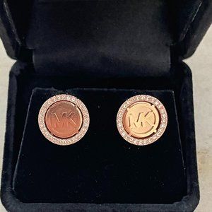 Rose Gold Michael Kors Stud Earrings with Pave Diamonds